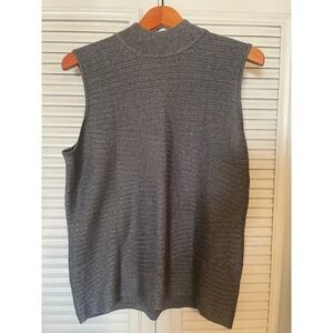 Dana Buchman Silver Metallic Ribbed Mock Neck Sleeveless Knit Top XL